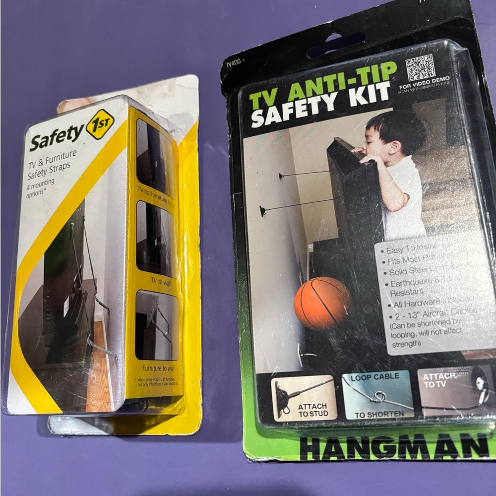 TV and furniture safety straps. Safety first and one other brand. Options galore